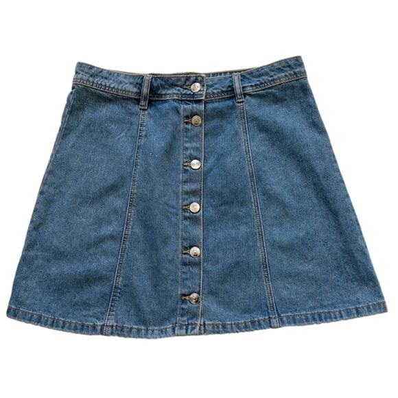 Divided Jean Skirt Cotton Denim Silver Button Front A-Line Jean Skirt Size 8 NEW - Picture 2 of 12